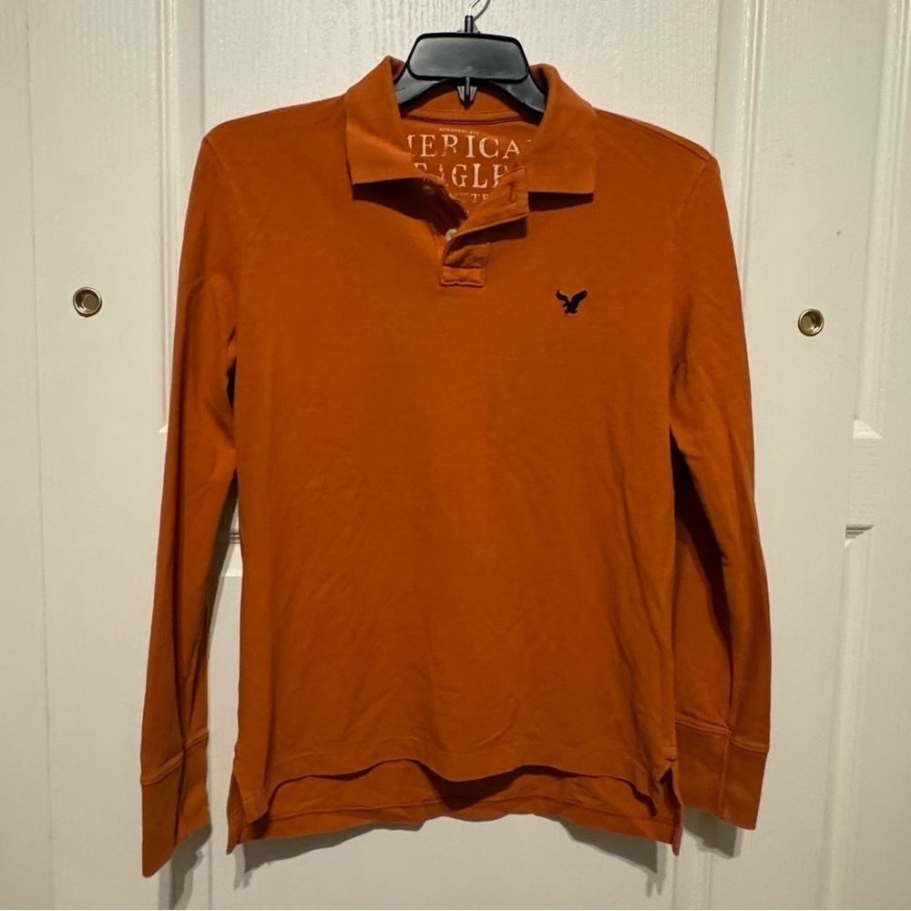 American Eagle Long Sleeve Orange Polo Shirt